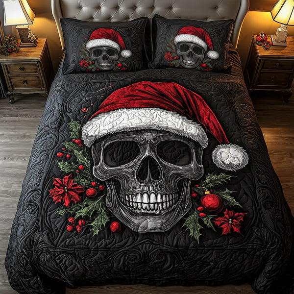 Dark Santa Skull 3-Piece Quilted Bedding Set — quilt and two matching pillow shams