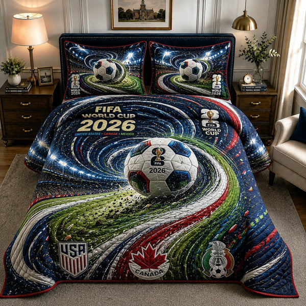 FIFA 2026 Cosmic Match 3-Piece Quilted Bedding Set — quilt and two matching pillow shams