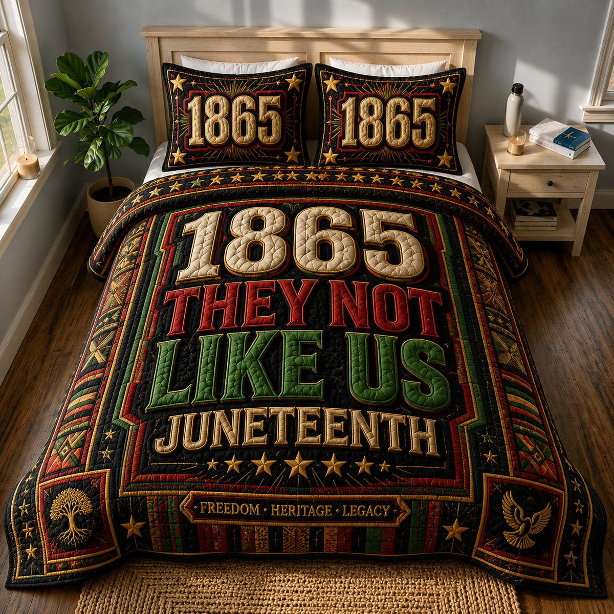 1865 They Not Like Us Legacy Juneteenth 3-Piece Quilted Bedding Set — quilt and two matching pillow shams