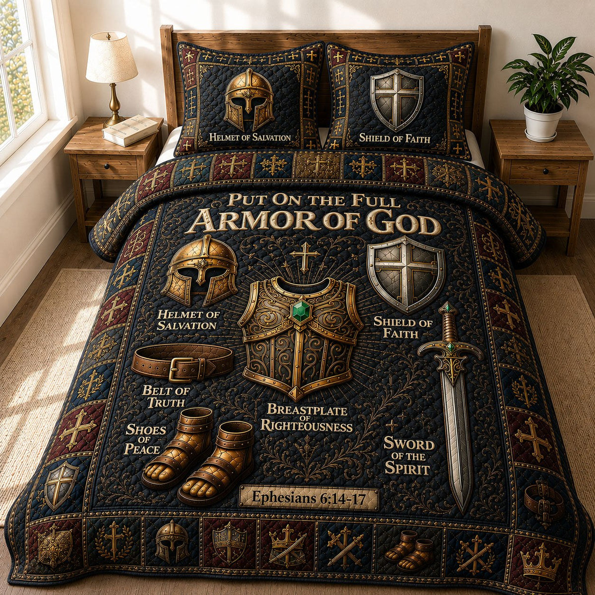 Armor Of God 3-Piece Quilted Bedding Set - Design 2 — quilt and two matching pillow shams
