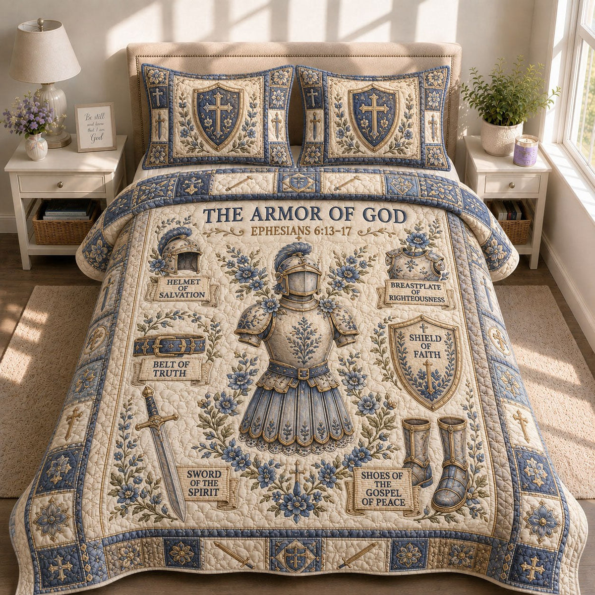 Armor Of God 3-Piece Quilted Bedding Set - Design 3 — quilt and two matching pillow shams