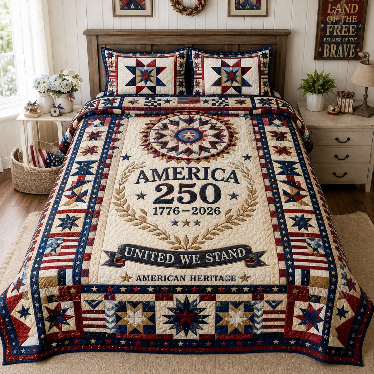America 250 3-Piece Quilted Bedding Set - Design 1 — quilt and two matching pillow shams