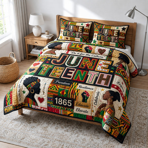 Culture Pride quilted 3-piece bedding set on a made bed with two matching pillow shams