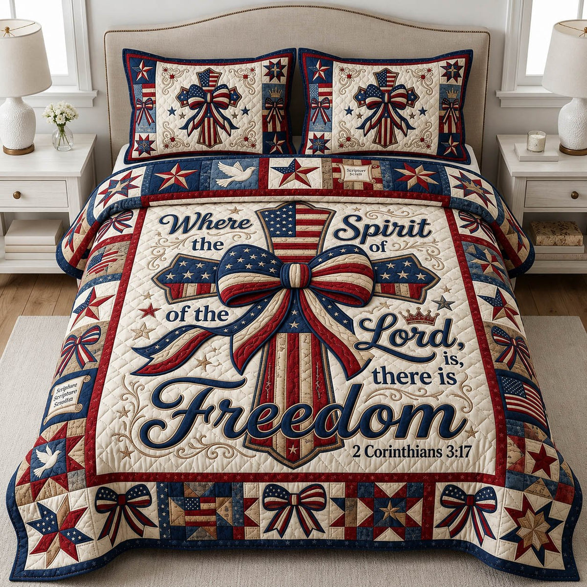 Faith Cross 3-Piece Quilted Bedding Set — quilt and two matching pillow shams