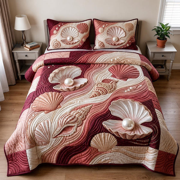 Coastal Whisper 3-Piece Quilted Bedding Set - Design 3 — quilt and two matching pillow shams