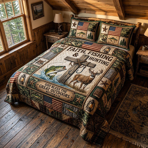 Faith Outdoors 3-Piece Quilted Bedding Set - Design 1 — quilt and two matching pillow shams