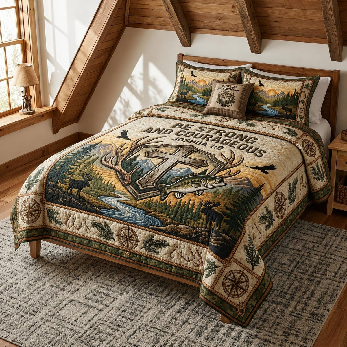 Faith Journey 3-Piece Quilted Bedding Set - Design 1 — quilt and two matching pillow shams