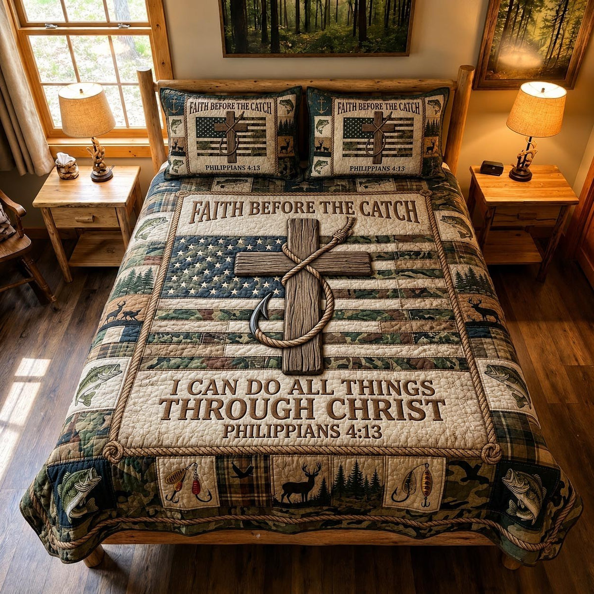 Faith Retreat 3-Piece Quilted Bedding Set — quilt and two matching pillow shams
