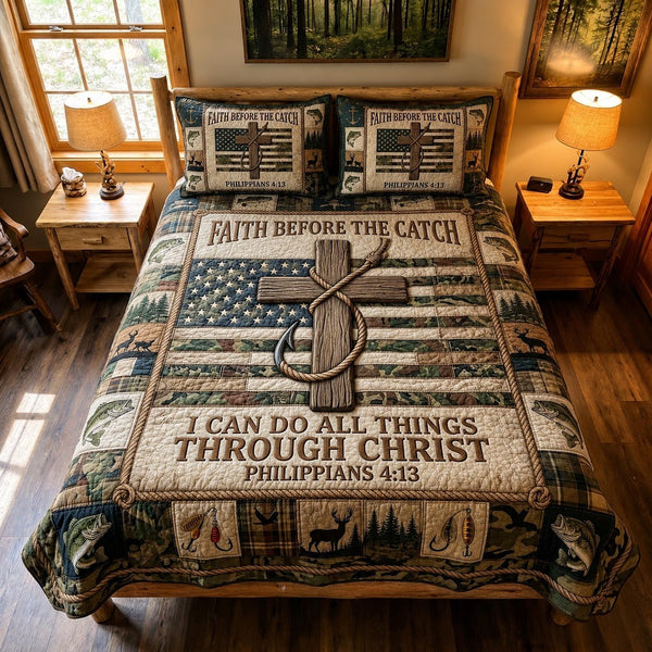 Faith Retreat 3-Piece Quilted Bedding Set — quilt and two matching pillow shams