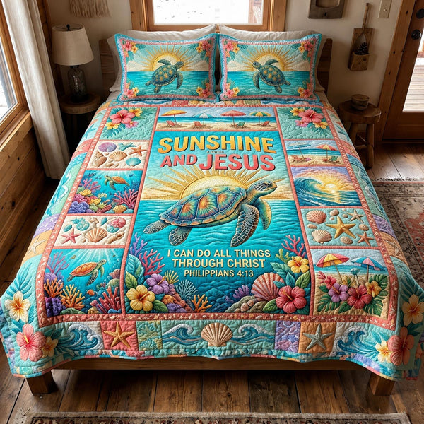 Faith Ocean 3-Piece Quilted Bedding Set - Design 2 — quilt and two matching pillow shams