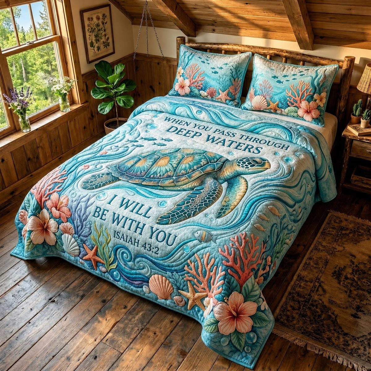 Faith Waves 3-Piece Quilted Bedding Set - Design 2 — quilt and two matching pillow shams