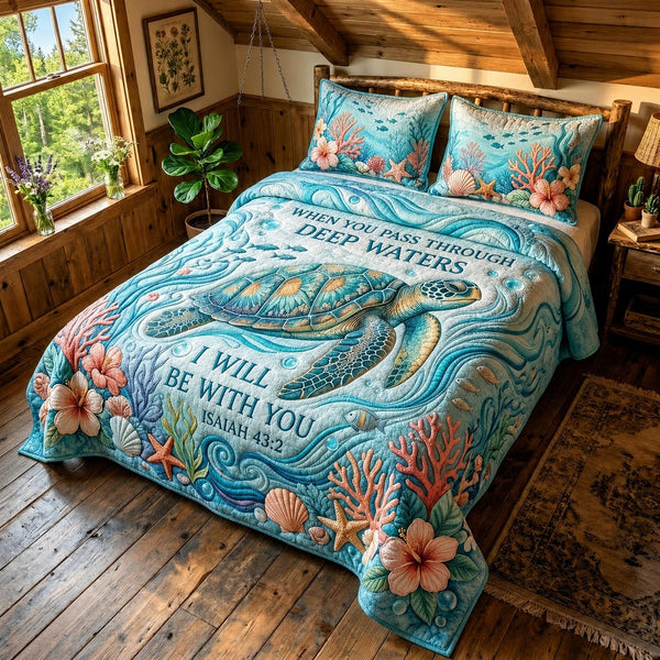 Faith Waves 3-Piece Quilted Bedding Set - Design 2 — quilt and two matching pillow shams