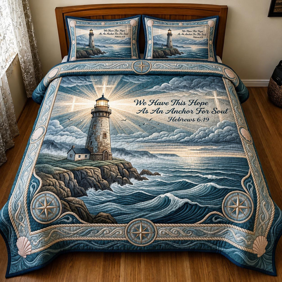 Faith Tide 3-Piece Quilted Bedding Set — quilt and two matching pillow shams