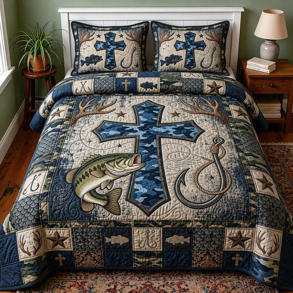 Faith Journey 3-Piece Quilted Bedding Set - Design 2 — quilt and two matching pillow shams