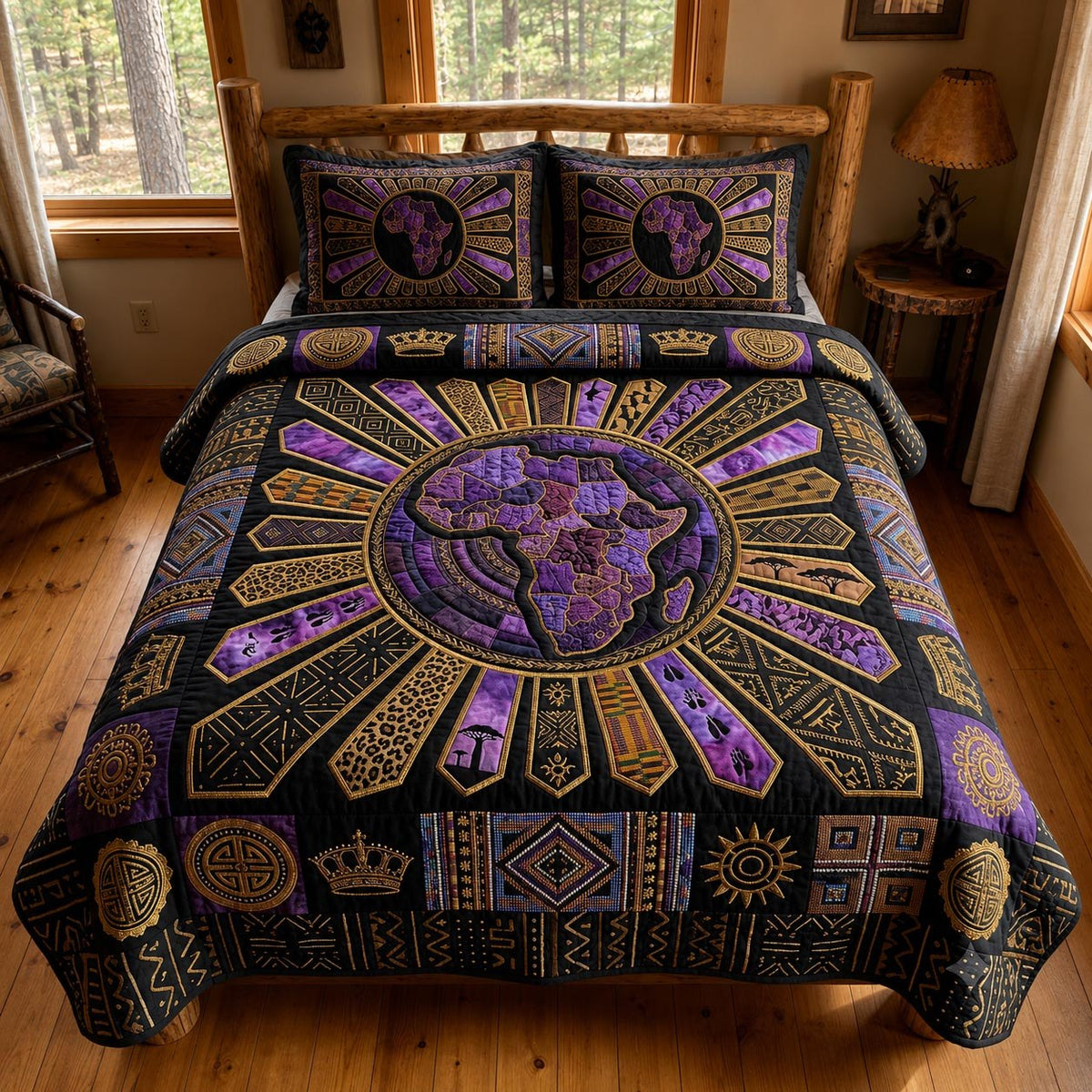 African Roots 3-Piece Quilted Bedding Set - Design 1 — quilt and two matching pillow shams