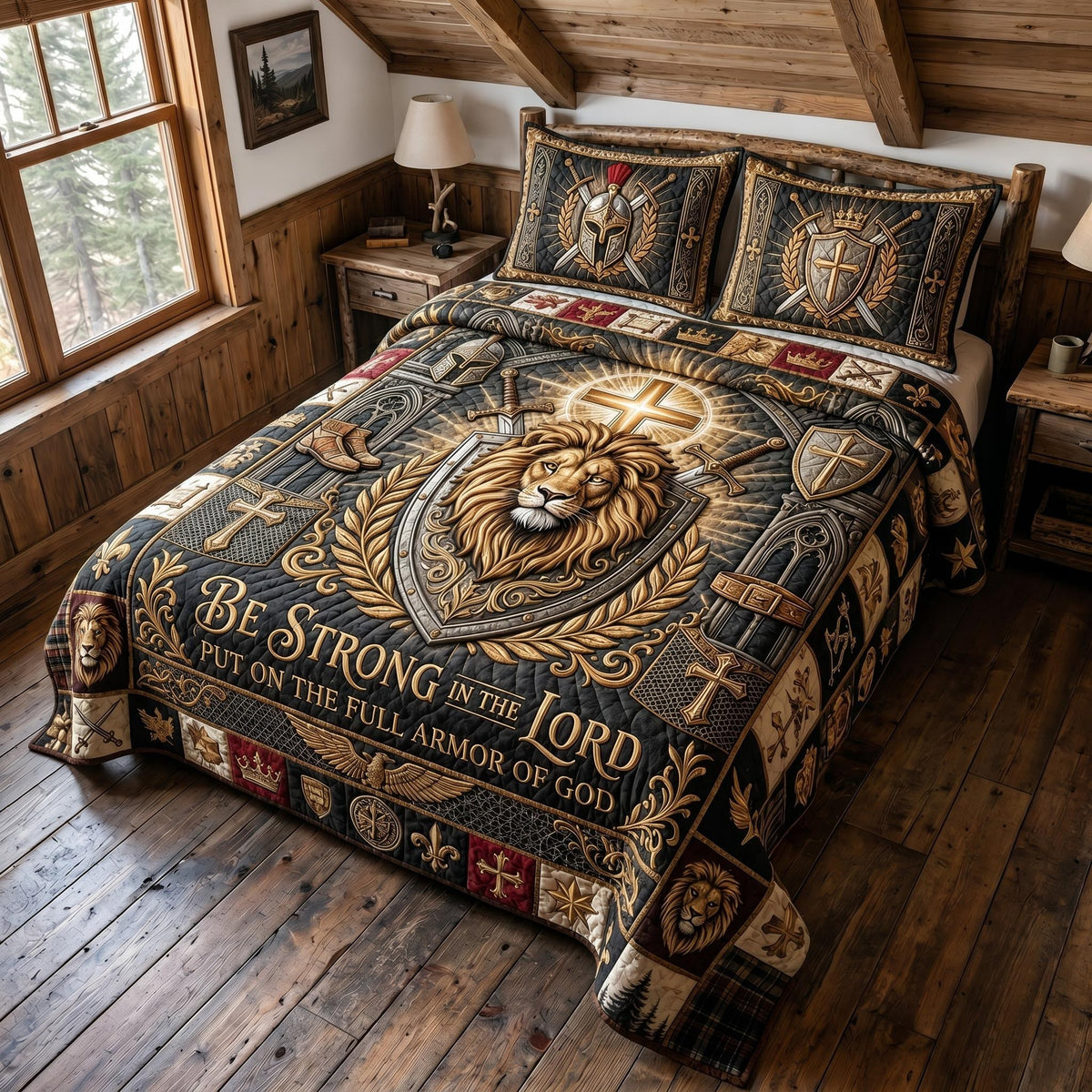 Divine Armor 3-Piece Quilted Bedding Set - Design 1 — quilt and two matching pillow shams