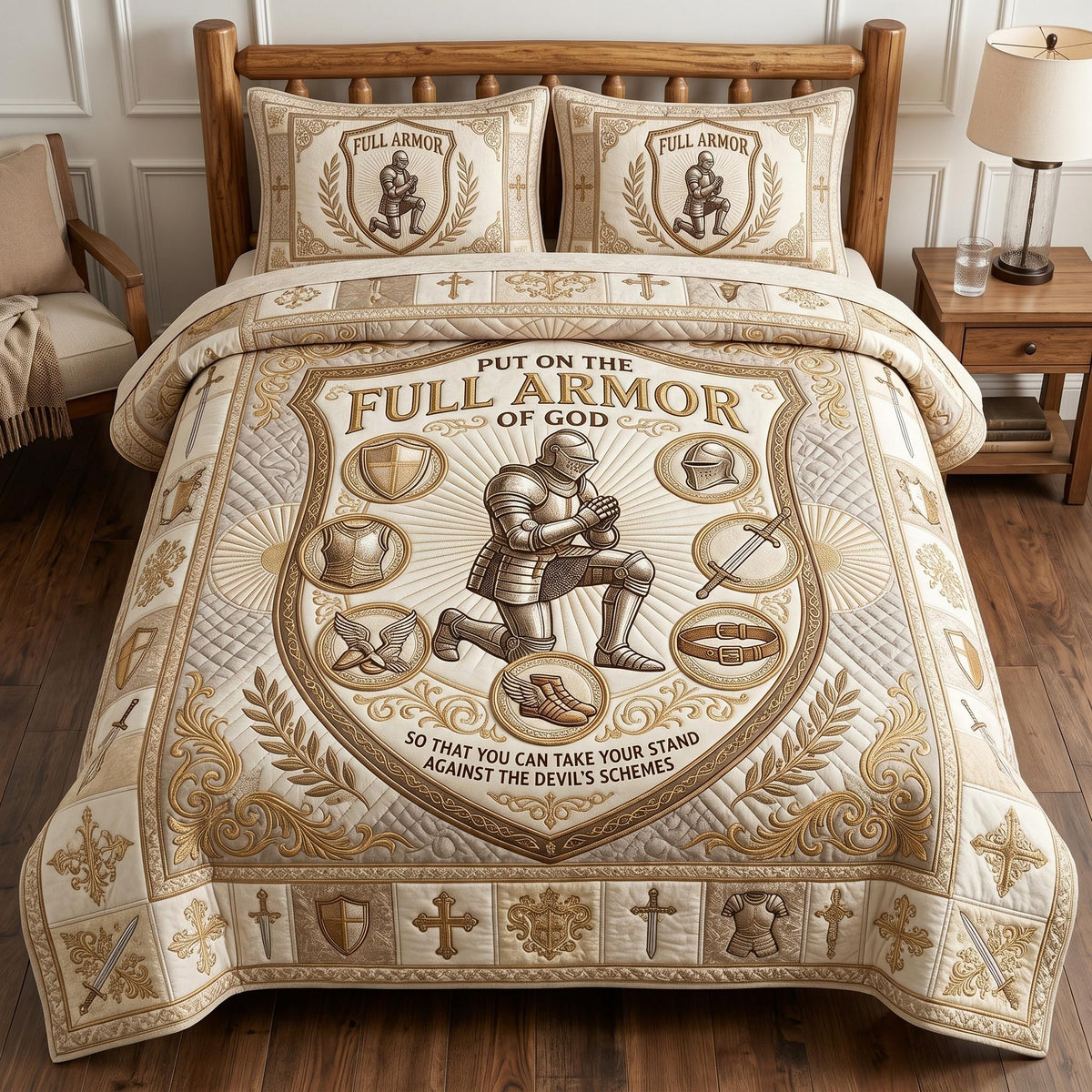 Armor Of God 3-Piece Quilted Bedding Set - Design 10 — quilt and two matching pillow shams