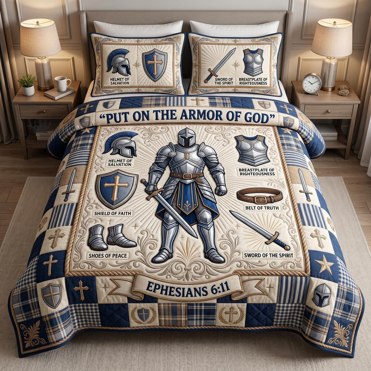 Armor Of God 3-Piece Quilted Bedding Set - Design 11 — quilt and two matching pillow shams