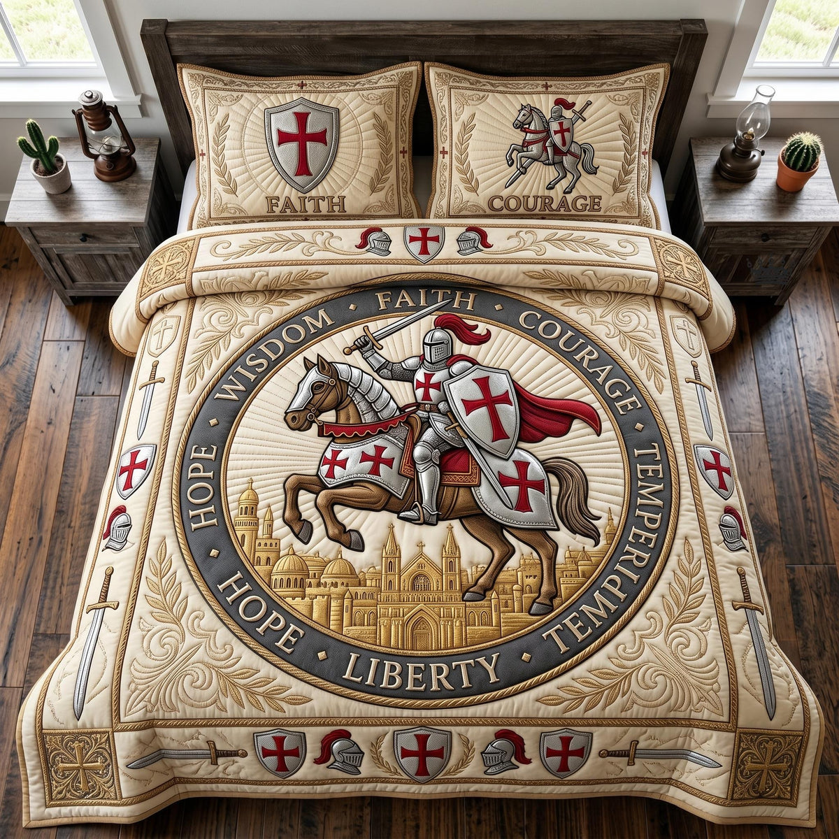 Faith Armor 3-Piece Quilted Bedding Set - Design 4 — quilt and two matching pillow shams