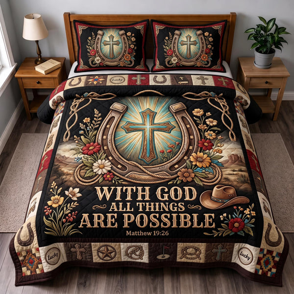 Cowboy Faith 3-Piece Quilted Bedding Set - Design 1 — quilt and two matching pillow shams