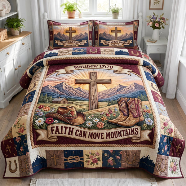Cowboy Grace 3-Piece Quilted Bedding Set — quilt and two matching pillow shams