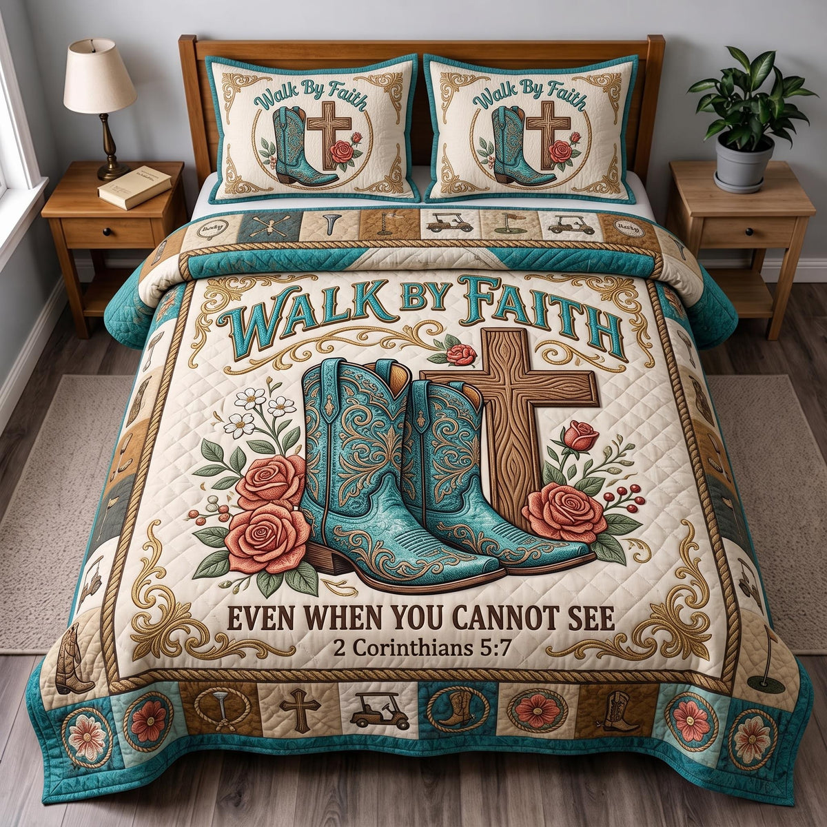 Faith Frontier 3-Piece Quilted Bedding Set - Design 1 — quilt and two matching pillow shams