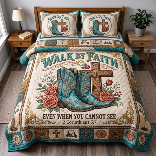 Faith Frontier 3-Piece Quilted Bedding Set - Design 1 — quilt and two matching pillow shams