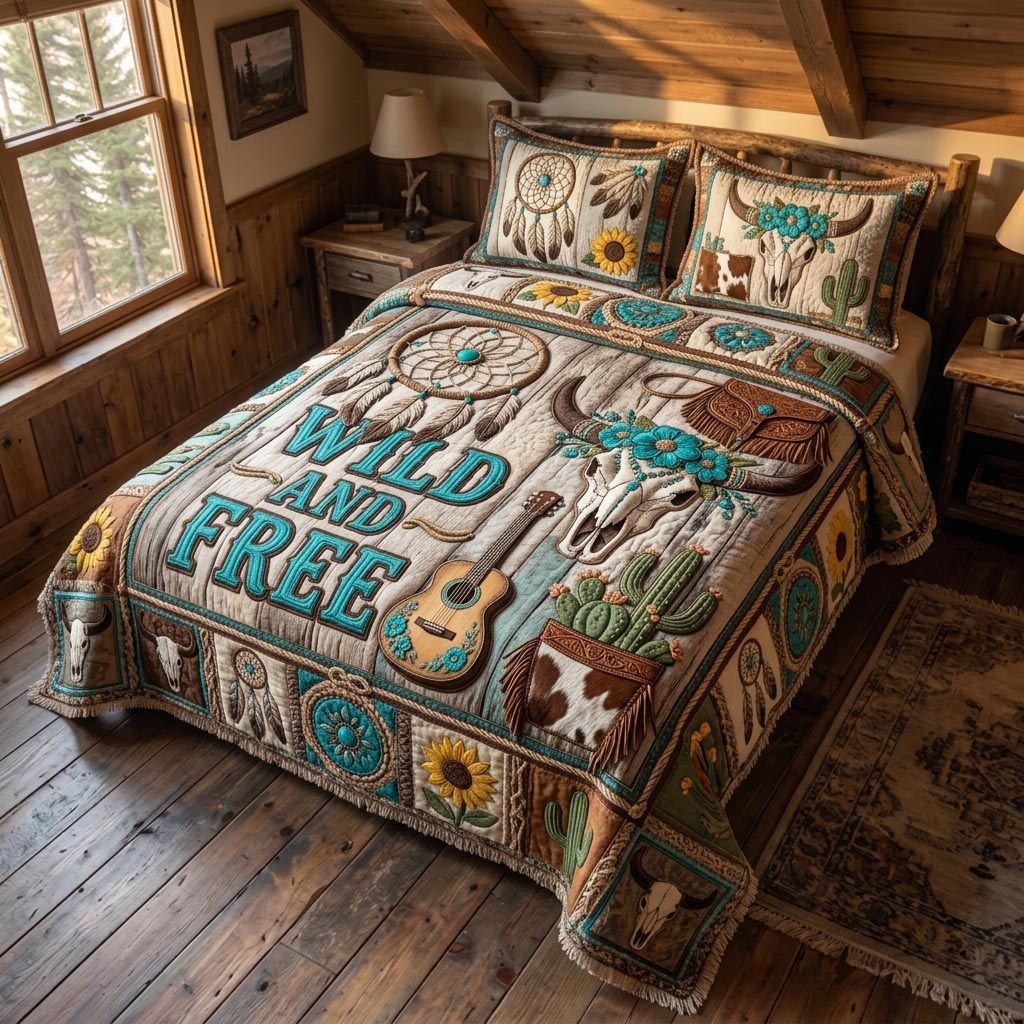 Cowboy Faith 3-Piece Quilted Bedding Set - Design 3 — quilt and two matching pillow shams