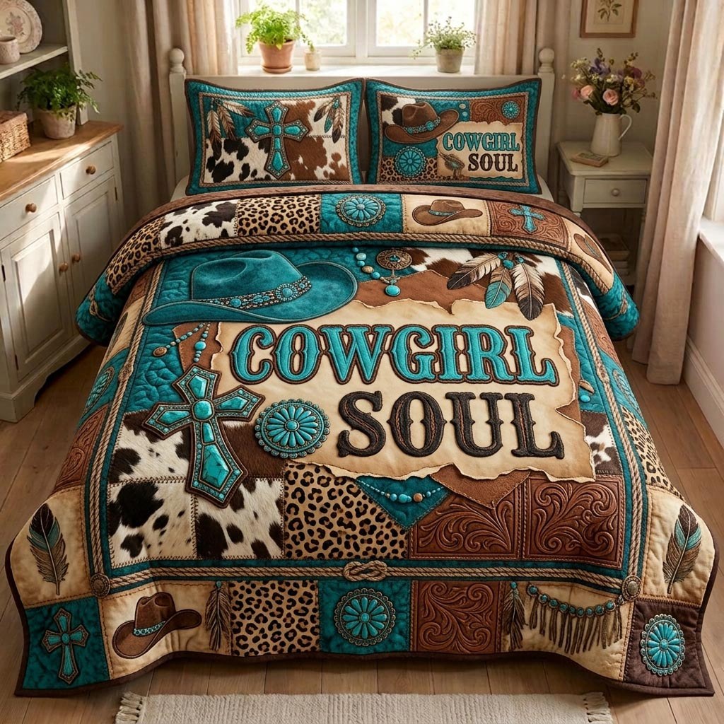 Faith Frontier 3-Piece Quilted Bedding Set - Design 3 — quilt and two matching pillow shams