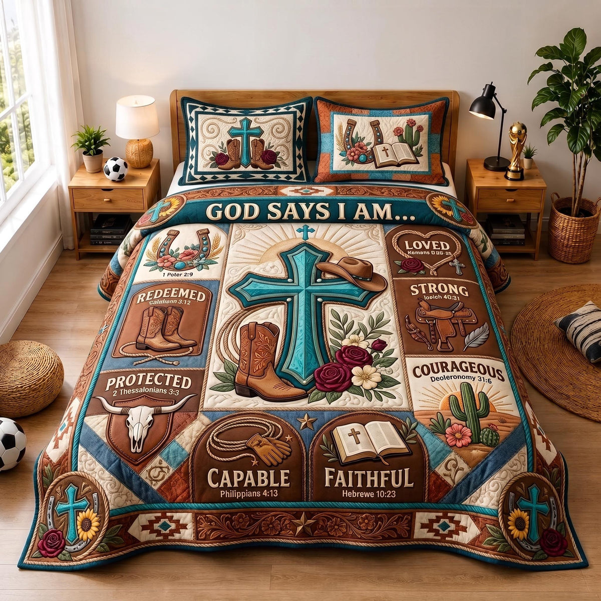 Faith Frontier 3-Piece Quilted Bedding Set - Design 4 — quilt and two matching pillow shams