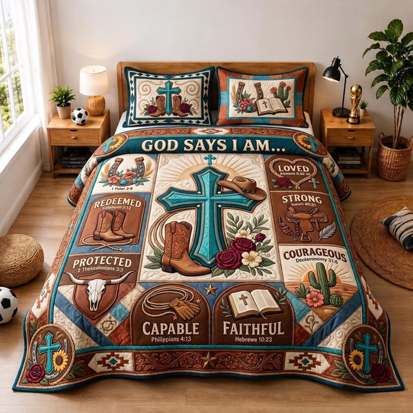 Faith Frontier 3-Piece Quilted Bedding Set - Design 4 — quilt and two matching pillow shams