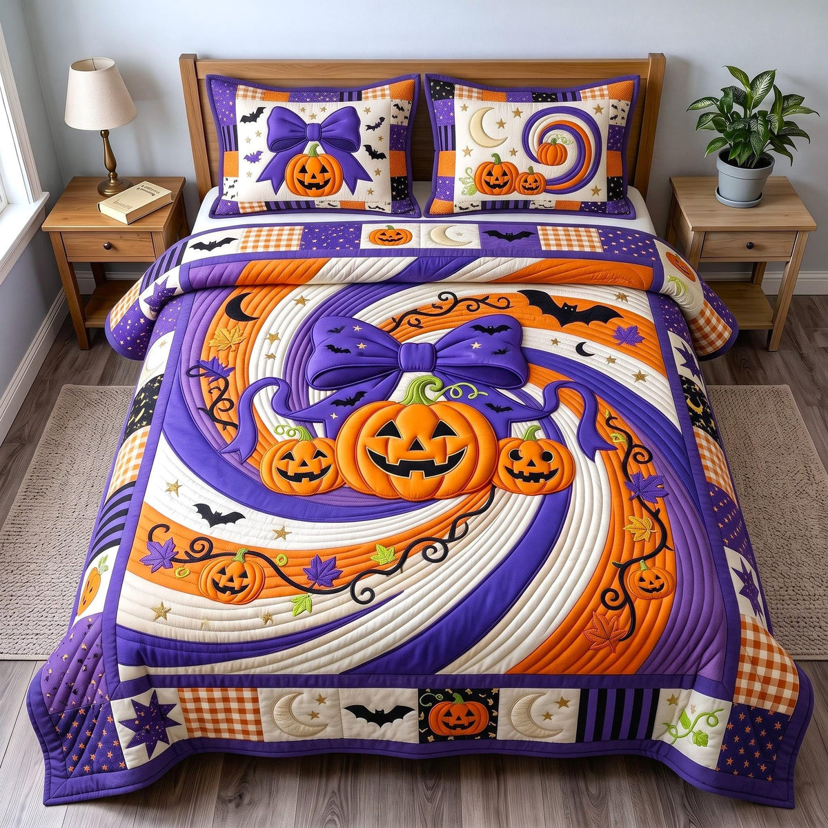 Autumn Bliss 3-Piece Quilted Bedding Set - Design 1 — quilt and two matching pillow shams