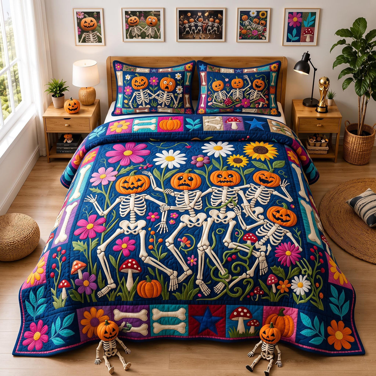 Autumn Pop 3-Piece Quilted Bedding Set — quilt and two matching pillow shams