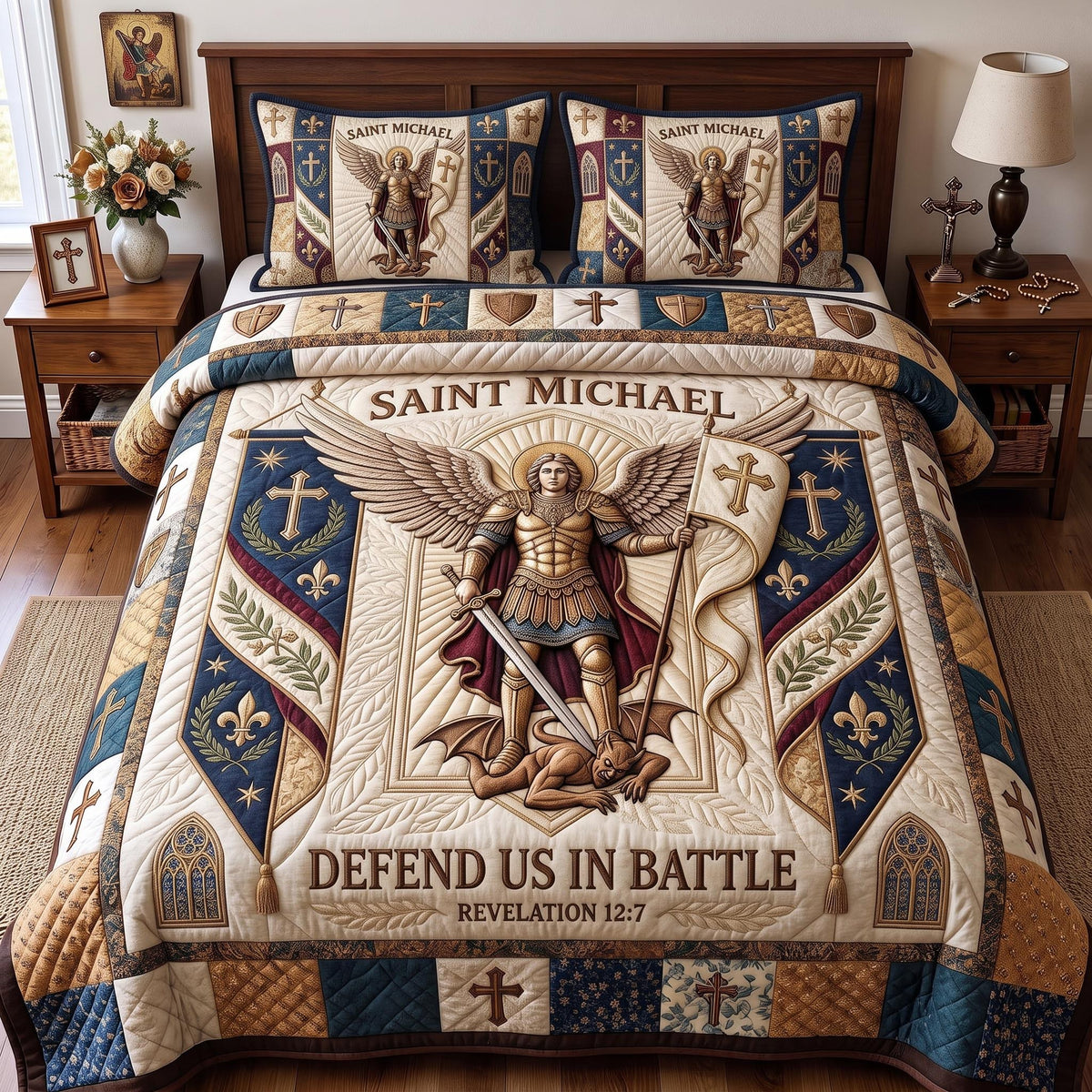 Defend In Battle 3-Piece Quilted Bedding Set — quilt and two matching pillow shams