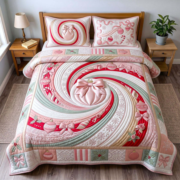 Candy Swirl quilted 3-piece bedding set on a made bed with two matching pillow shams