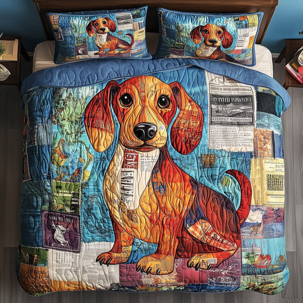 Dachshund 3-Piece Quilted Bedding Set - Design 2 — quilt and two matching pillow shams