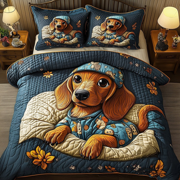 Dachshund 3-Piece Quilted Bedding Set - Design 3 — quilt and two matching pillow shams