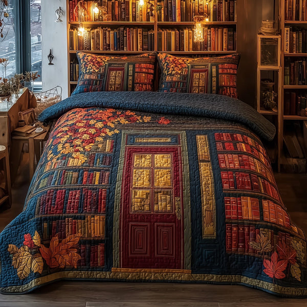Cozy Library 3-Piece Quilted Bedding Set - Design 1 — quilt and two matching pillow shams