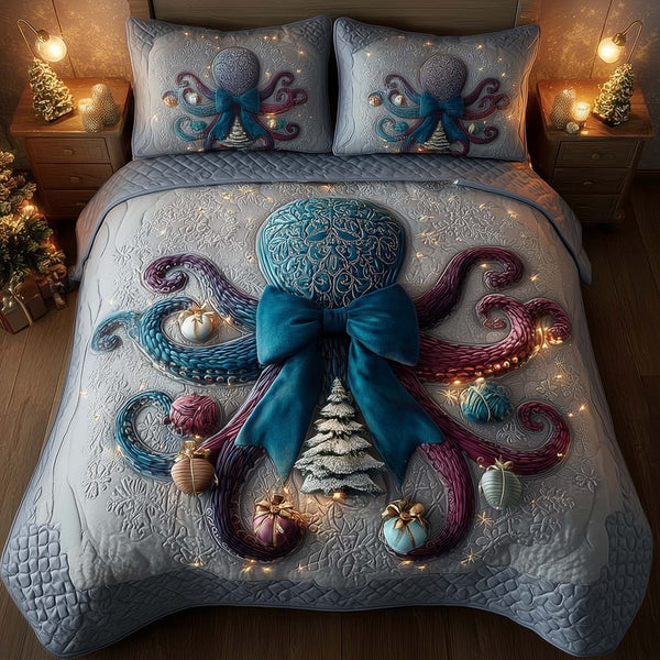 Festive Octopus 3-Piece Quilted Bedding Set - Design 7 — quilt and two matching pillow shams
