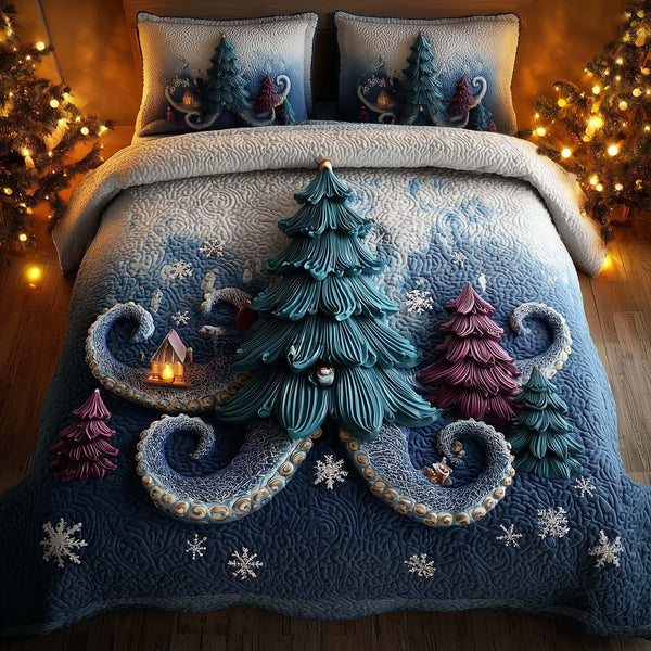 Festive Octopus 3-Piece Quilted Bedding Set - Design 8 — quilt and two matching pillow shams