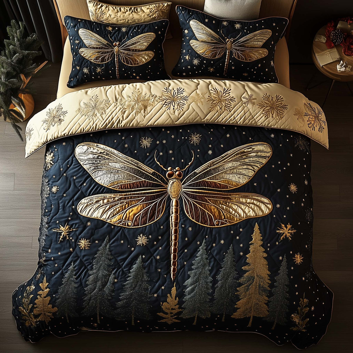 Dragonfly 3-Piece Quilted Bedding Set - Design 6 — quilt and two matching pillow shams