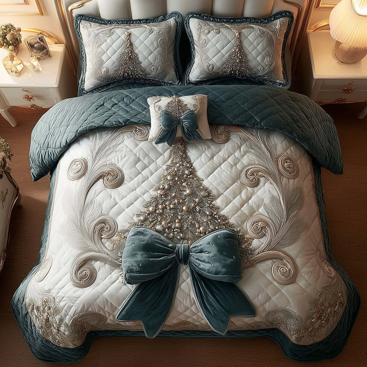 Evergreen Charm 3-Piece Quilted Bedding Set - Design 1 — quilt and two matching pillow shams
