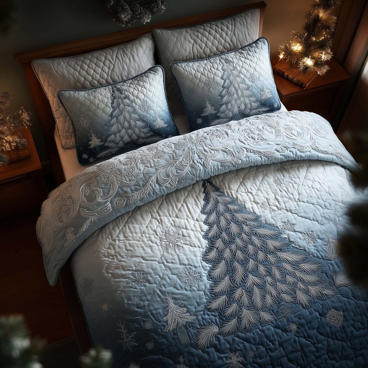 Evergreen Charm 3-Piece Quilted Bedding Set - Design 2 — quilt and two matching pillow shams