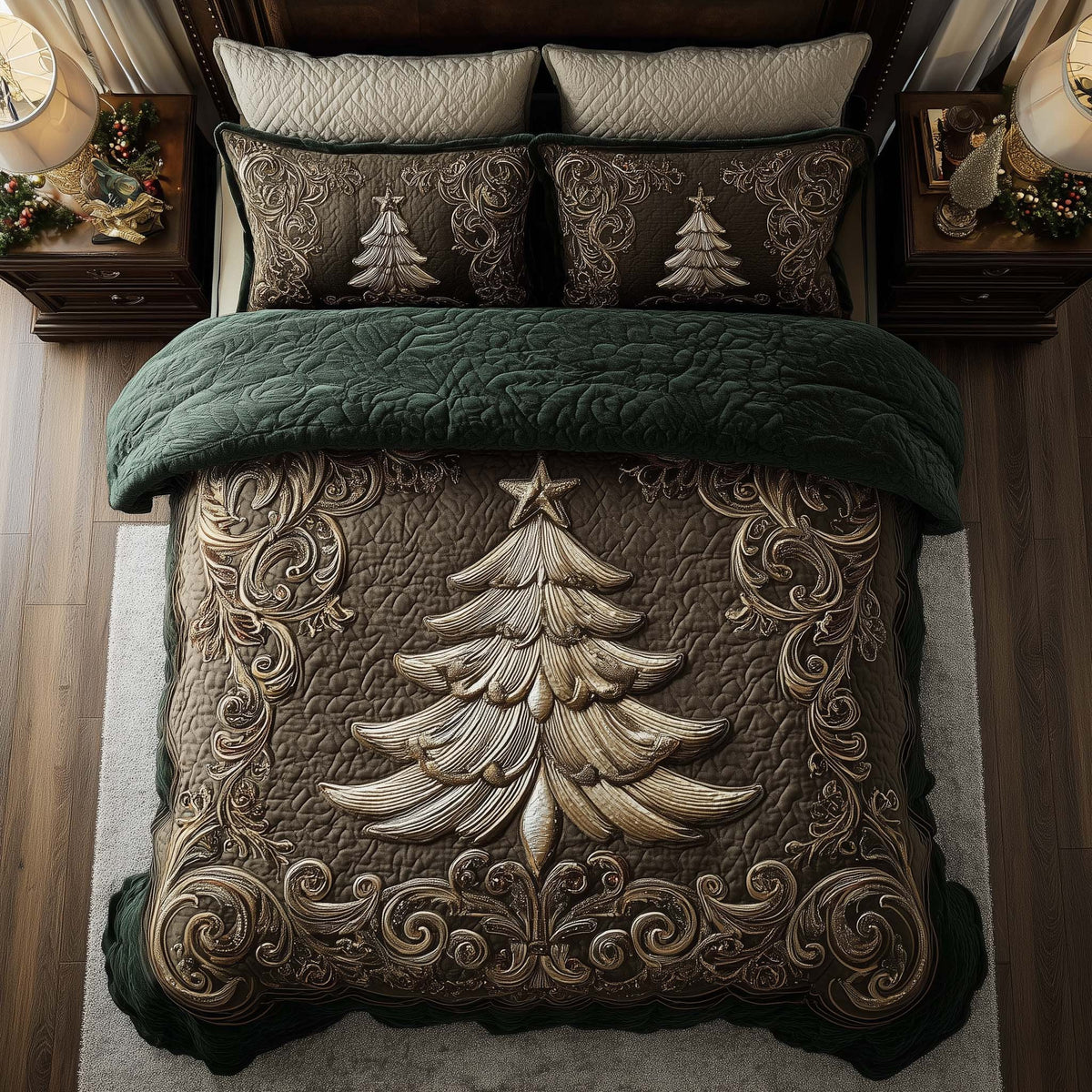 Evergreen Charm 3-Piece Quilted Bedding Set - Design 4 — quilt and two matching pillow shams