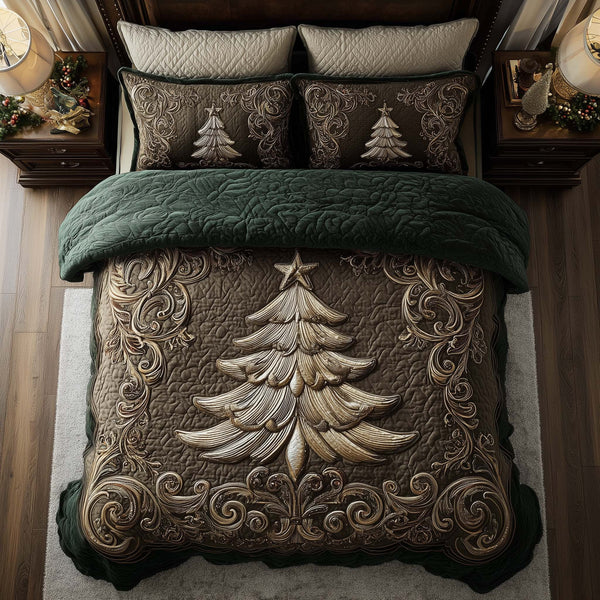 Evergreen Charm 3-Piece Quilted Bedding Set - Design 4 — quilt and two matching pillow shams