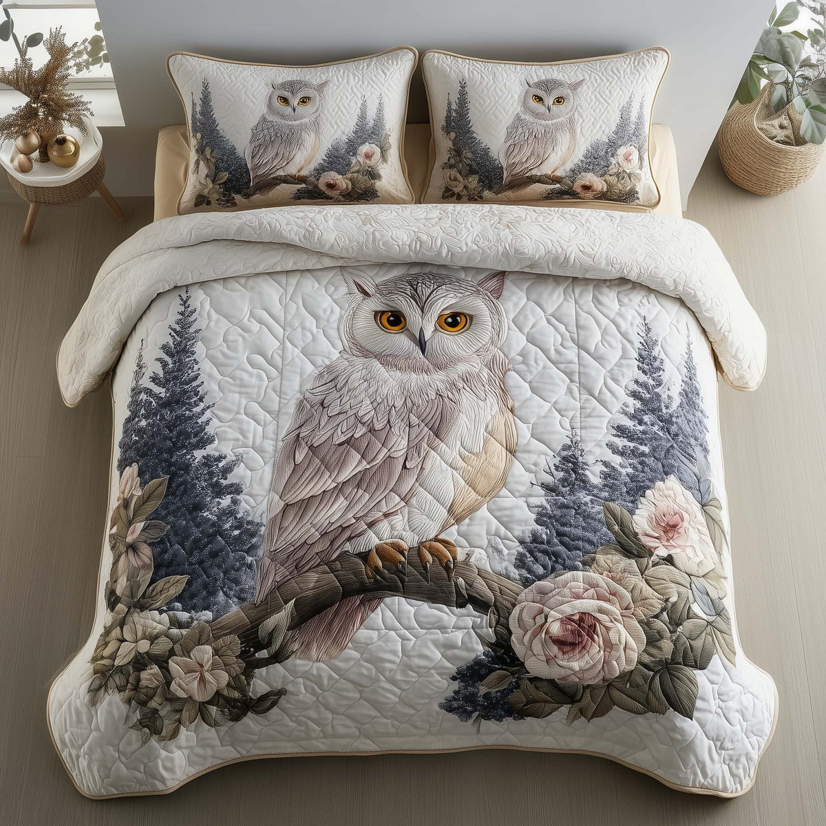 Celestial Owl 3-Piece Quilted Bedding Set - Design 1 — quilt and two matching pillow shams