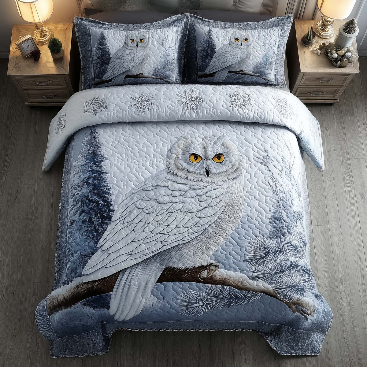 Celestial Owl 3-Piece Quilted Bedding Set - Design 4 — quilt and two matching pillow shams