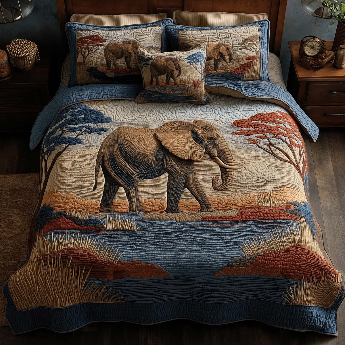 Elephant 3-Piece Quilted Bedding Set - Design 1 — quilt and two matching pillow shams