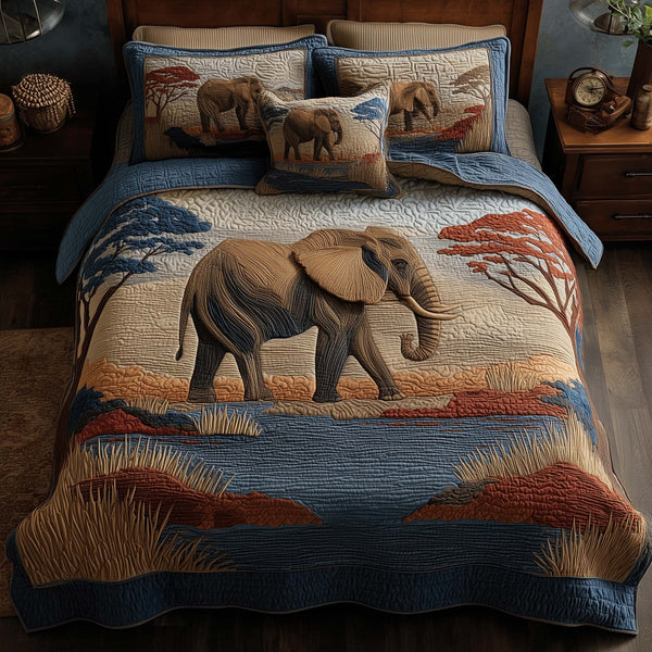 Elephant 3-Piece Quilted Bedding Set - Design 1 — quilt and two matching pillow shams