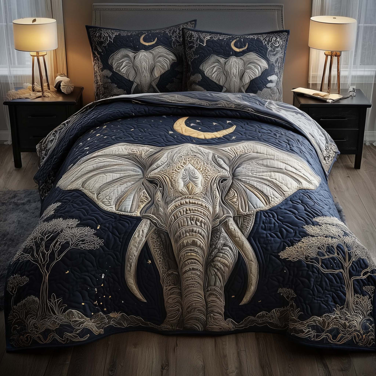 Elephant 3-Piece Quilted Bedding Set - Design 3 — quilt and two matching pillow shams